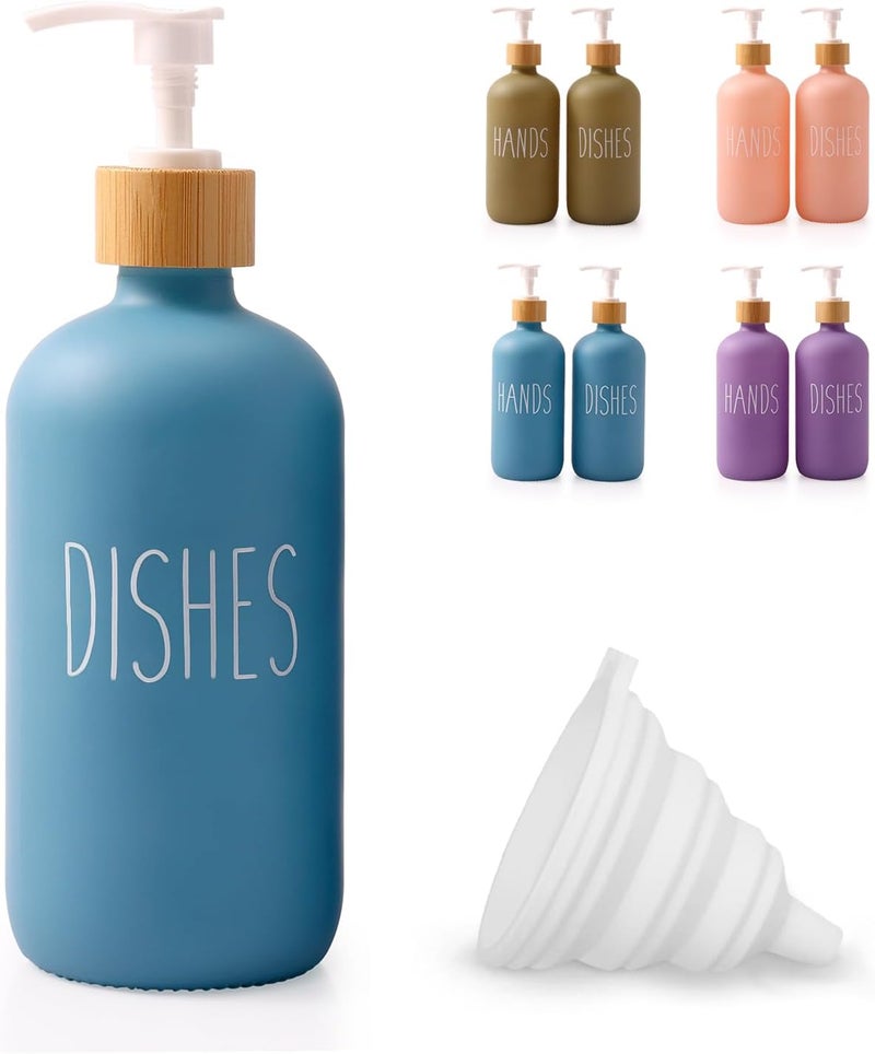 Loochica Blue Glass Kitchen Soap Dispenser, Detergent Dispenser or Dish Soap Dispenser for Kitchen Sink, Blue Soap Dispenser, Modern Blue Decor Dish Soap Pump for Kitchen Organization - Image 1